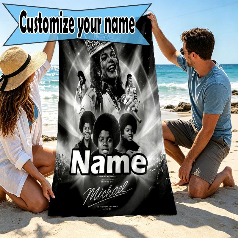 Custom Name Personalized Michael Jackson Print Beach Towel, for Trip Camping Beach Party Home Decor, Birthday Gift for Family & Friends