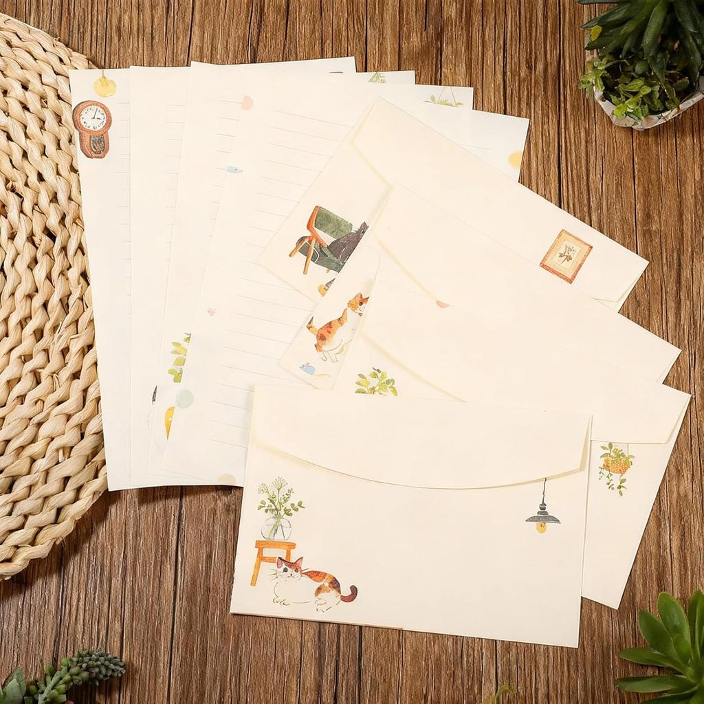 36 Pcs Cat Writing Paper and Envelopes Set, Warm Cute Cat Themed Stationary Set Kitten Design for Invitations Gift Decorations Holiday Party, 24