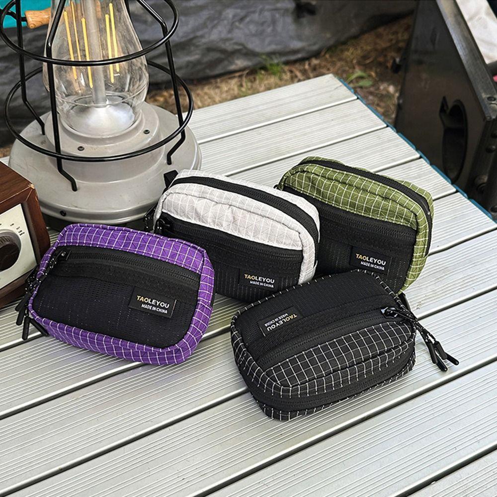 Lightweight Grid Fabric Mini Neck Pouch Adjustable Neck Lanyard Earphone Coin Purse Travel Camping