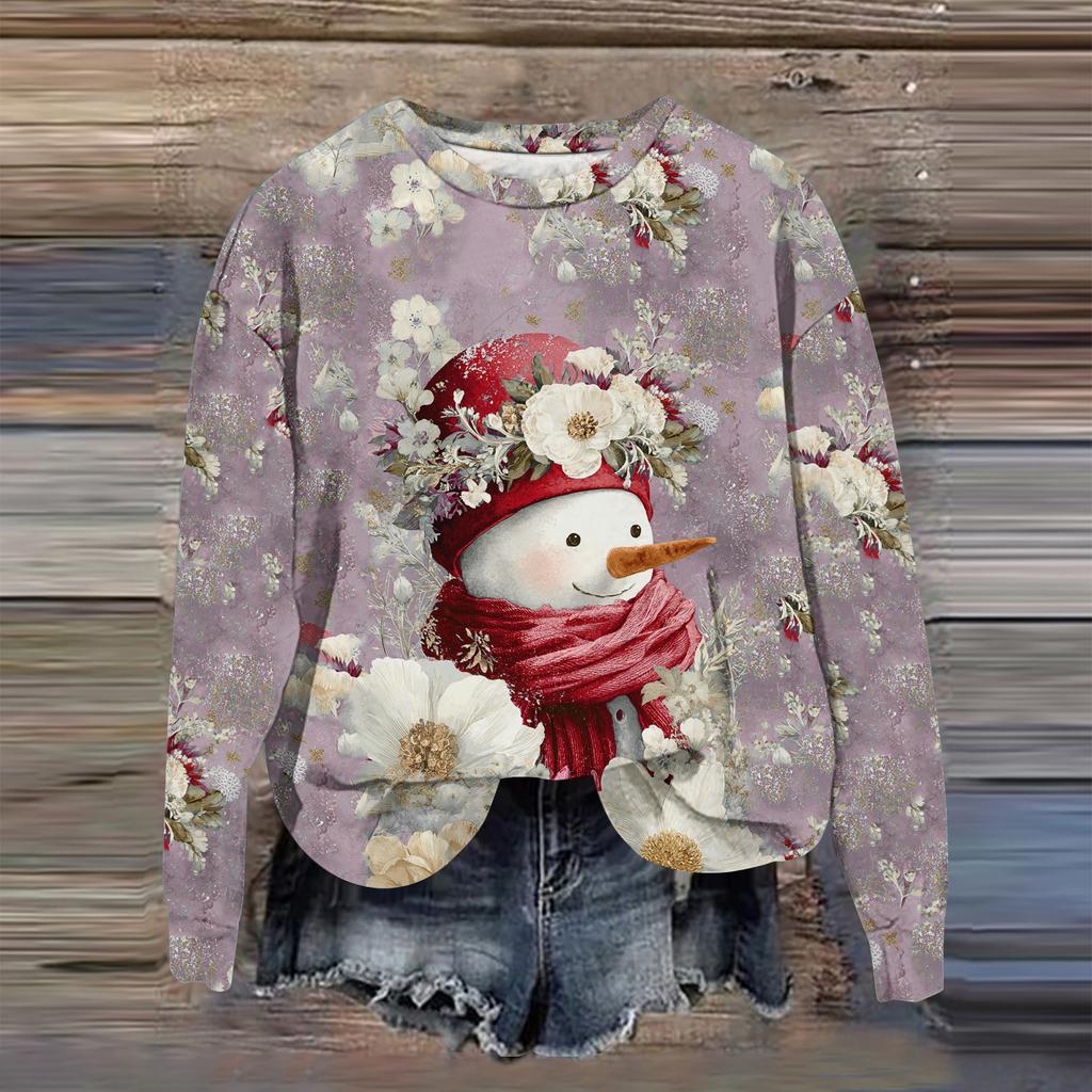 Women's Fashion Printed Long Sleeve Loose Round Neck Sweatshirt Top Fall