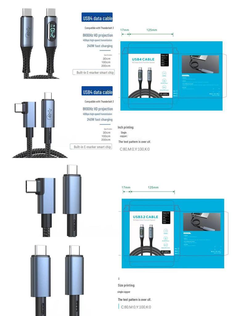 Кабель быстрой зарядки USB4 мощностью 240 Вт для высокоскоростной передачи данных и проецирования на экран 8K с совместимостью с разъемом Lightning.
