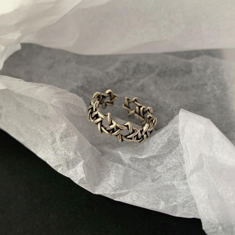 Красивое кольцо в корейском стиле с улыбающимся лицом для женщин в винтажном серебряном дизайне неправильной формы