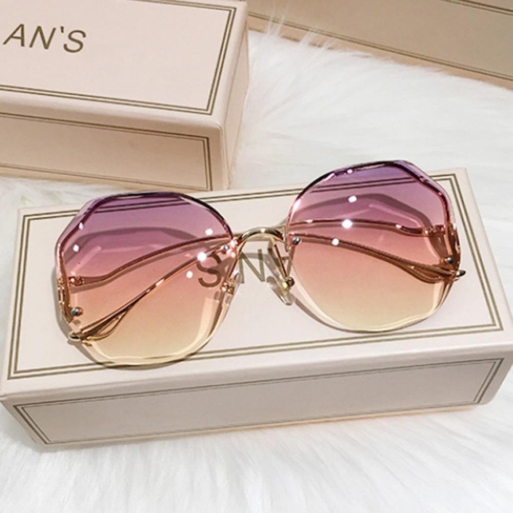 Роскошные круглые солнцезащитные очки с градиентом, женские металлические изогнутые дужки, очки Ocean, модные солнцезащитные очки без оправы, женские UV400