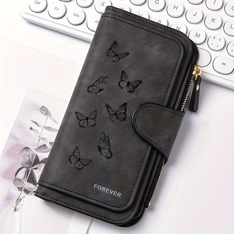 Women's Long Wallet with Butterfly Pattern 1 Piece Multi-functional Wallet Portable Snap Button Coin Purse Perfect for Cat Lovers Birthday Gift Daily