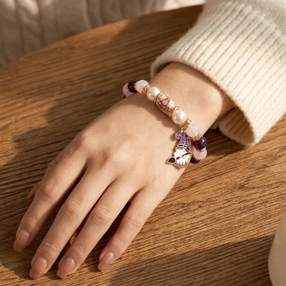 Color Printing Christmas Dwarf Bracelet Elastic Rope Crystal Flower Bracelet Party Favor