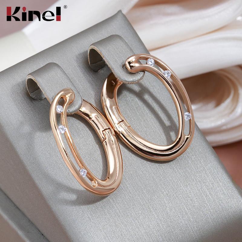 Kinel Trendy Rose Gold Color Hoop Earrings For Women Hollow Design Zircon Vintage Weddings Jewelry
