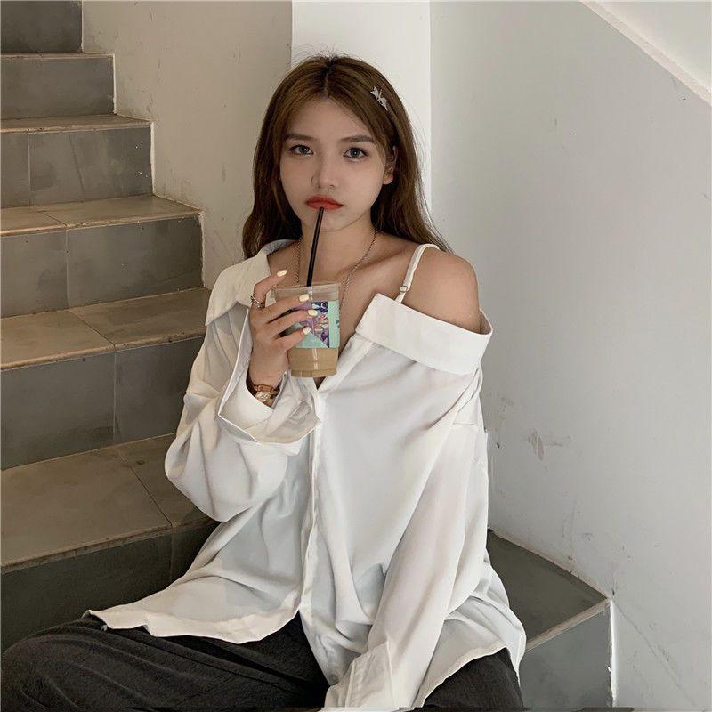 WTEMPO Sexy Off Shoulder Women Blouses Casual Korean Long Sleeve Shirts White Black Oversized Fashion Streetwear Chic Y2k Top