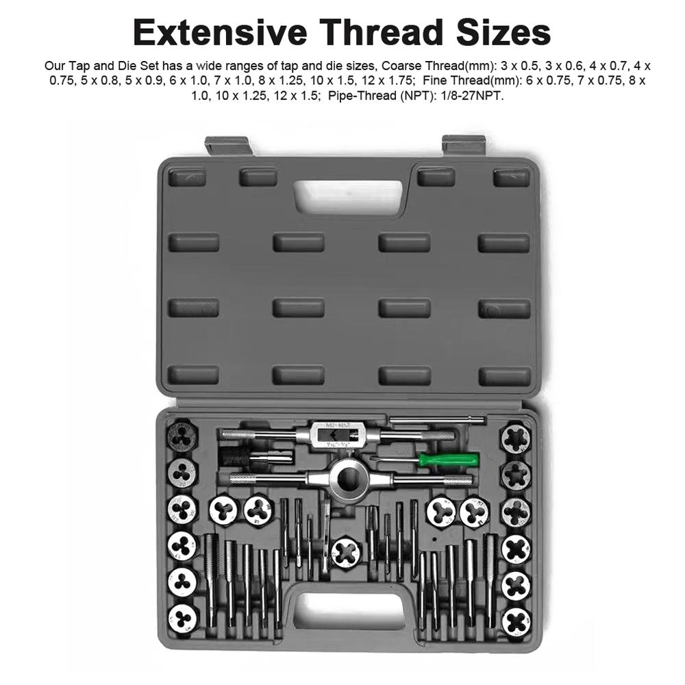 Набор метчиков и плашек 40 шт. Метрические размеры Метчик Ручной инструмент для нарезания резьбы М3 М12 с кейсом для хранения