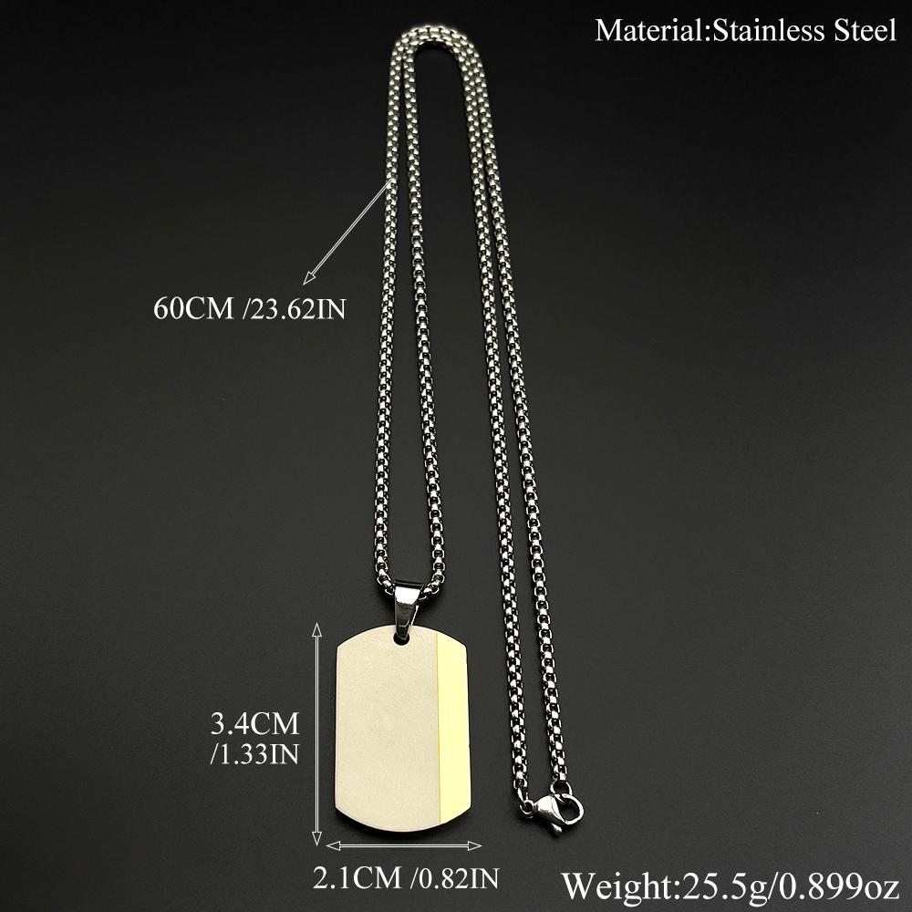 Minimal Two Tone Vertical Split Blank Dog Tag Pendant Necklace for Men Women Stainless Steel Geometric Hip Hop Box Chain Jewelry