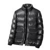 New Men's Thickened Cotton Coat, Young and Middle-aged Slim-fitting Stand-up Collar PU Leather Large Pocket Cotton Coat for Men Trendy