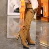 Модные зимние современные женские сапоги выше колена модные заостренные длинные сапоги дизайнерские толстые каблуки Botas De Mujer