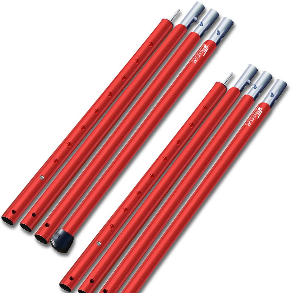 FIELDOOR Aluminum Tent Poles of 2 Connection Adjustable Suitable for Large Tarps and Cotton Tents Push Pins Extendable Split Type Camping [Set / Red]