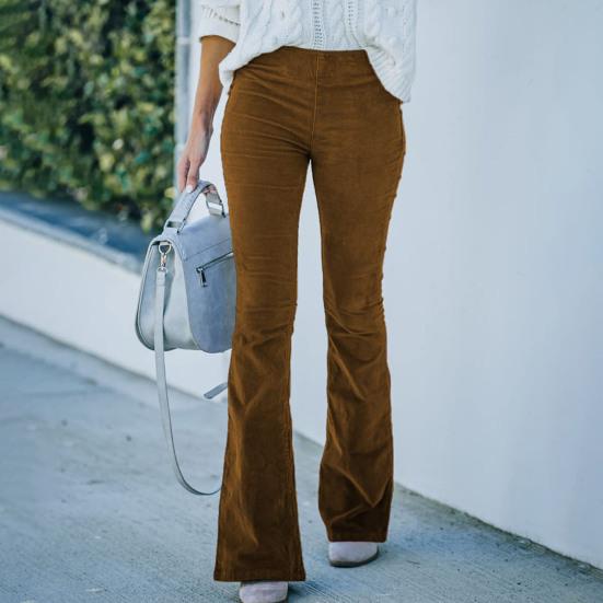 Эластичный пояс, высокая талия, сплошной цвет, карманы, расклешенные брюки, осень-зима, широкие вельветовые брюки-клеш, уличная одежда