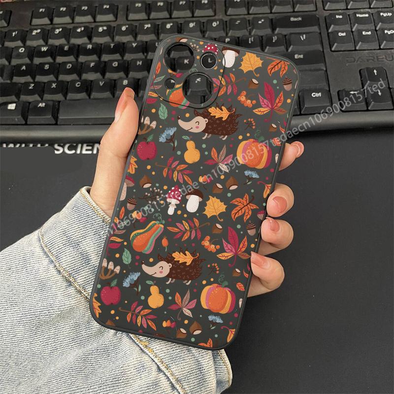 Графический чехол для телефона с узором из листьев для IPhone 16 15 14 13 12 11 X XR 17 8 7 Plus Pro Max Осенние тыквенные листья Осенний силиконовый чехол