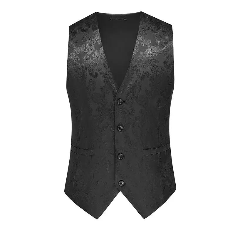 Men Print Suit Vest Korean Style Slim Fit Waistcoat Spring Autumn Men Thin Casual Sleeveless Gilet