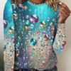 Plus Size Allover Print Crew Neck T-shirt, Casual Long Sleeve Top For Spring & Fall, Women's Plus Size Clothing