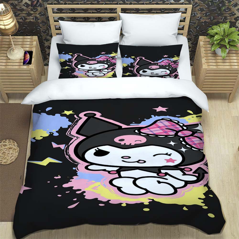 Kuromi 3-piece Cartoon Bedding Set, Exquisite Adult and Children's Bedding Set, Suitable for Double and Single Beds, Large Size.