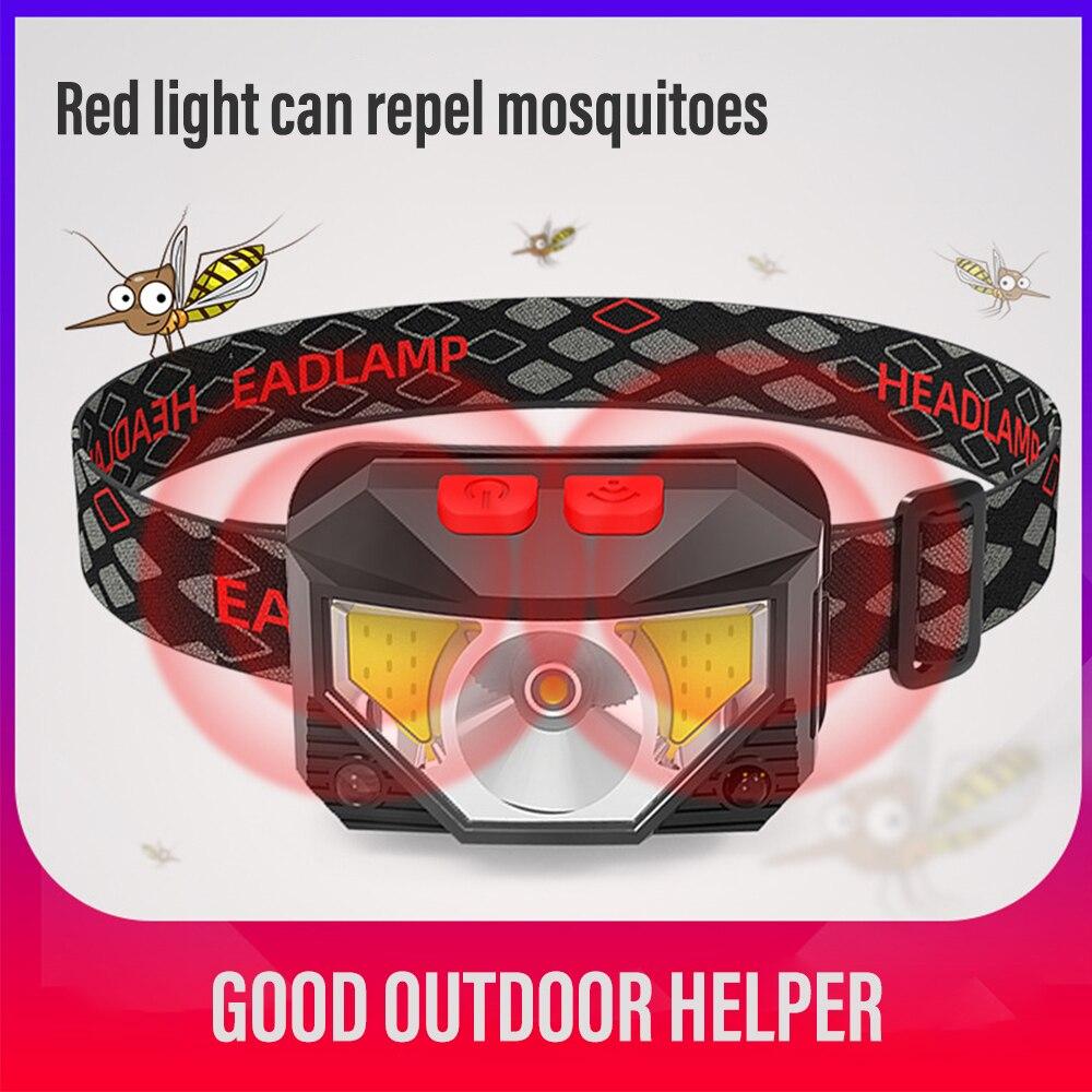 Перезаряжаемый светодиодный налобный фонарь с датчиком, COB и светодиодными бусинами, 8 режимов освещения, белый и красный свет, рыболовный фонарь
