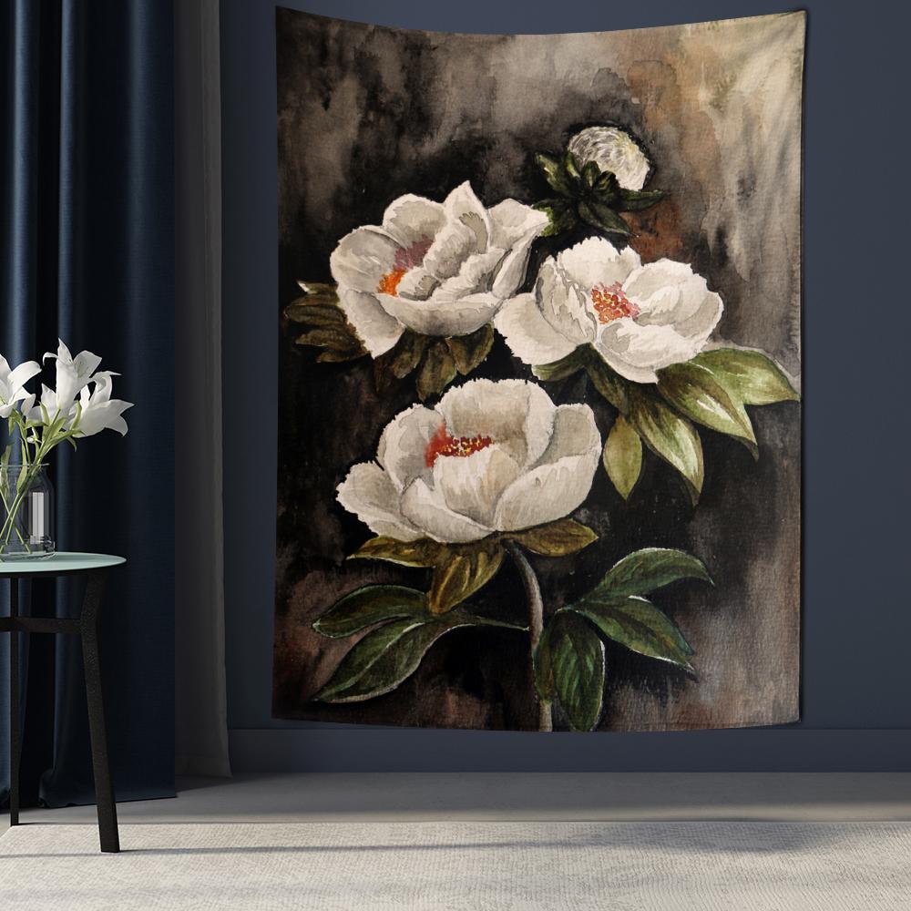 Элегантный белый цветочный гобелен настенный узор чернильный цветочный узор бохо психоделический хиппи домашний декор