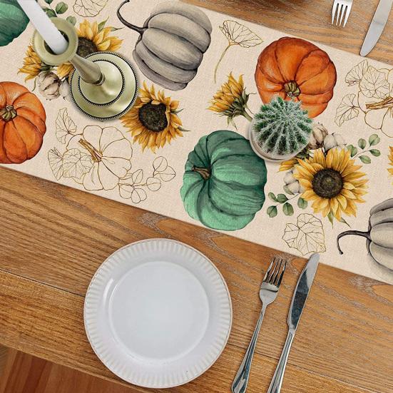 Дорожка для стола на День благодарения с принтом тыквы и подсолнуха, устойчивая к пятнам, многоразовая защита стола, украшение