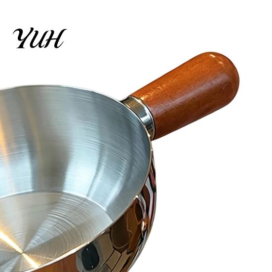 Kitchen Cooking Pot for Boiling Noodles Instant Noodle with Lid And Wooden Handle, Stainless Steel Non-Stick Coated Nonstick Milk Handle Pot,