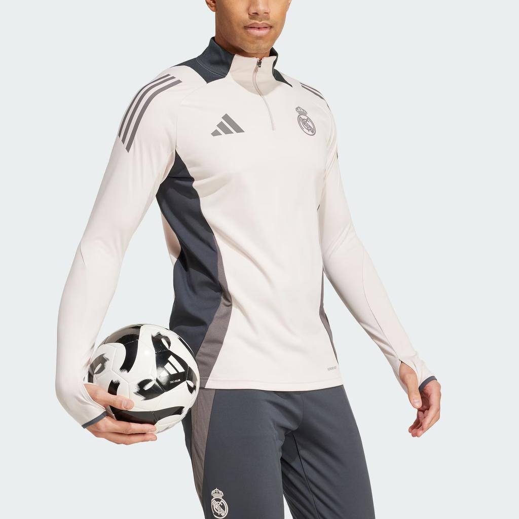 Adidas Real Madrid Tiro 24 Competition Aeroready Logo Striped Print Stand Collar Pullover Comfortable Slim Fit Long Sleeve Football Shirt IT5133