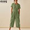 Женская мода повседневная летняя весна однотонная принт с коротким рукавом и круглым вырезом с высокой талией брюки комбинезоны и ромперы