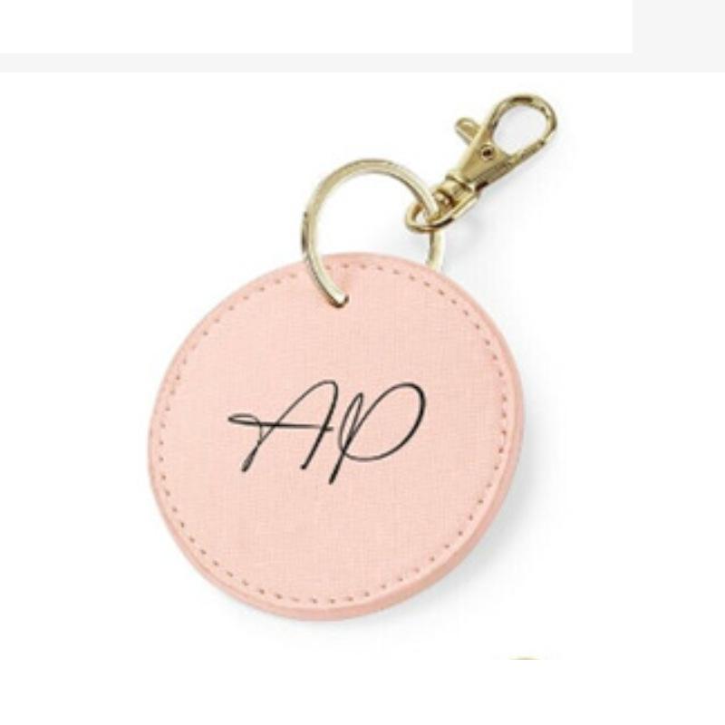 Personalized Round Imitation Leather Keychain with Gold Stamping and Engraving