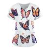 Women's T-shirt V-neck Nurse Uniform Commuting Comfortable Short Sleeved Butterfly Printed T-shirt for Women