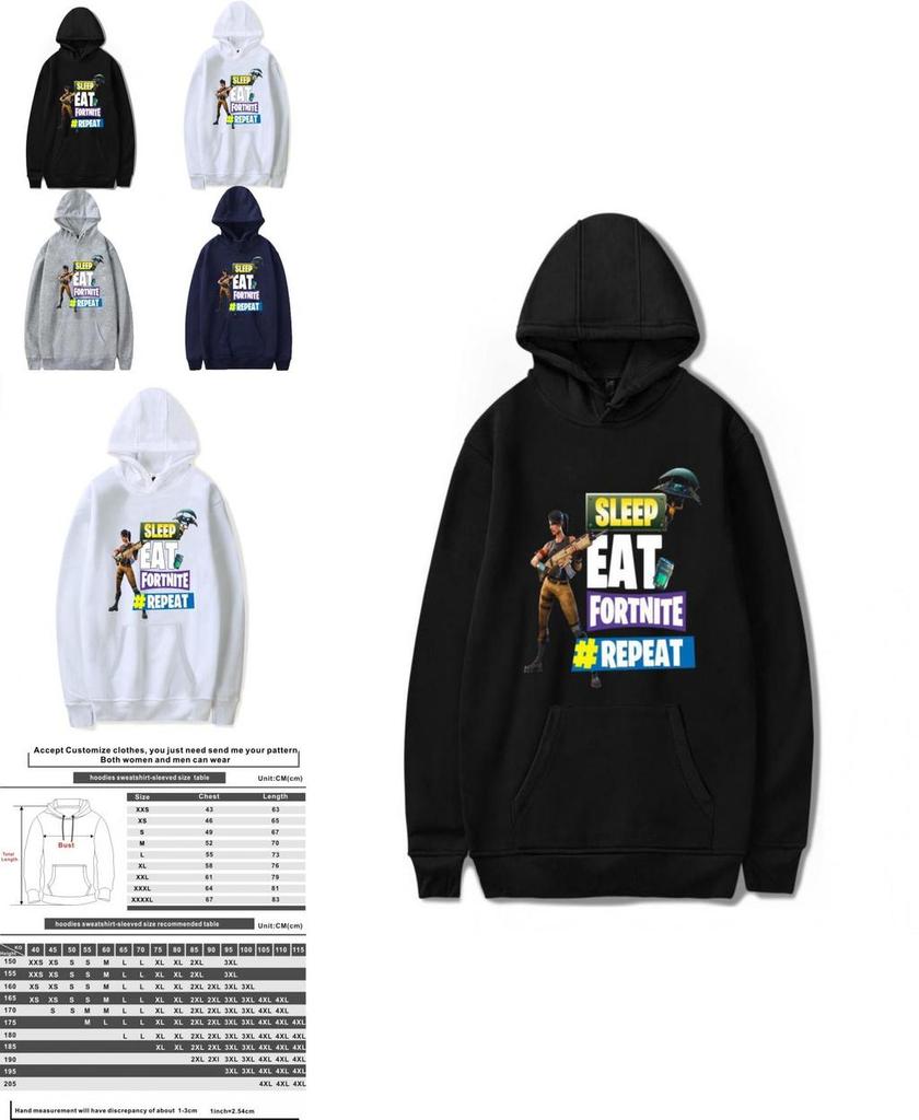 Printed Game Fortnite Sleep Eat Fortnite Repeat Casual Long Sleeve Hoodie Cotton