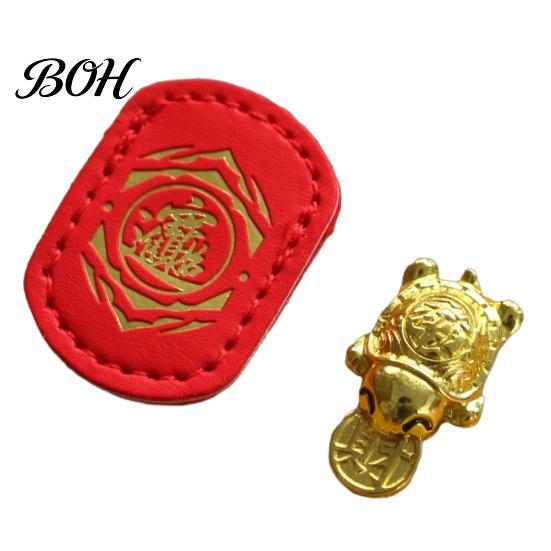 Longevity Symbol Statue Golden Turtle Feng Shui Ornament, Chinese Style Luck Charm, Talisman with Faux Traditional Home Decor Leather Sleeve, Coin in