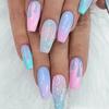 24pcs Y2K Style Pinkish And Blue Gradient Press On Nails, Glitter Medium Ballet Fake Nails, Sweet Cool Style False Nails, Glossy Acrylic Nails