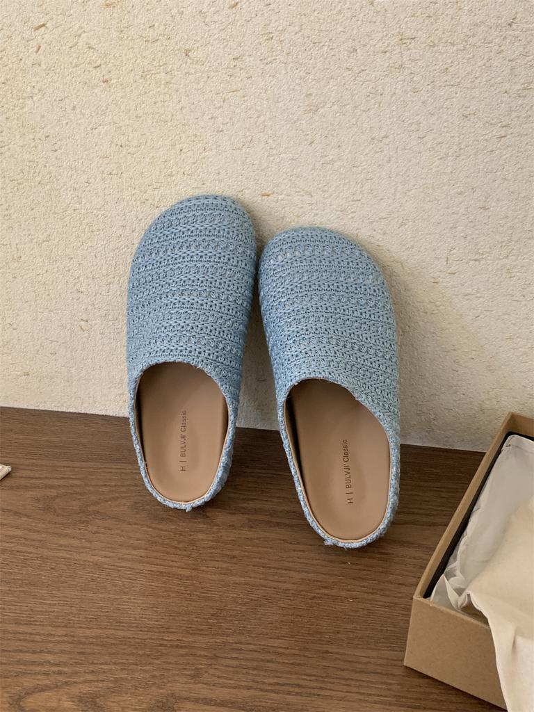 Модная Плетеная Женская Обувь Без Каблука, Тапочки, Элегантные Мелкие Мюли, Летние Новые Модные Шлепанцы 2025, Удобные Мягкие Сандалии для Ходьбы