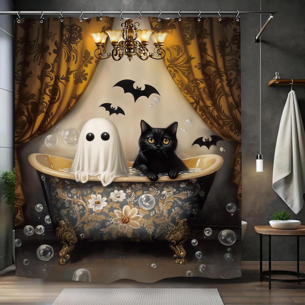 Хэллоуин Тыква Привидение Шторка для душа Голова мыши Тыква Череп Детский Мальчики Праздник Страшный Ужас Жуткий Набор для ванной Аксессуары