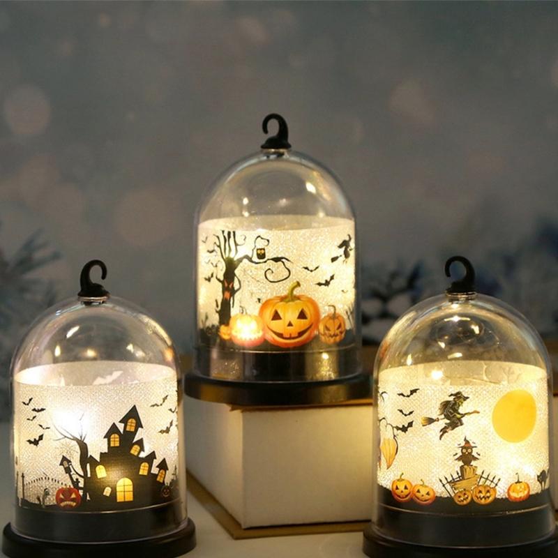 LED Warm Light Halloween Pumpkin Lantern Safe Plastic Materials Easy Assembly Portable Decoration for Home School Event