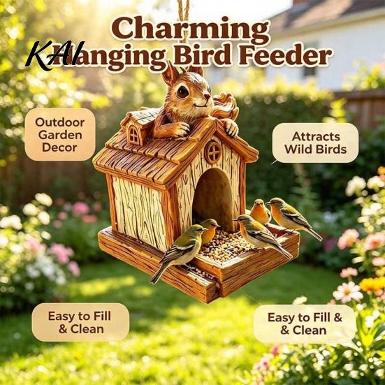 Weather Resistant Bird House Resin Squirrel Feeder, Outdoor Hanging Patio Feeder Garden Wild for Backyard Decoration Watching Station