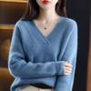 Autumn Winter Casual Elegant V-neck Women's Sweater Solid Fashion Long Sleeve Knitted Pullover Sweaters Women Warm Loose Lady Knitwears Clothing 31073