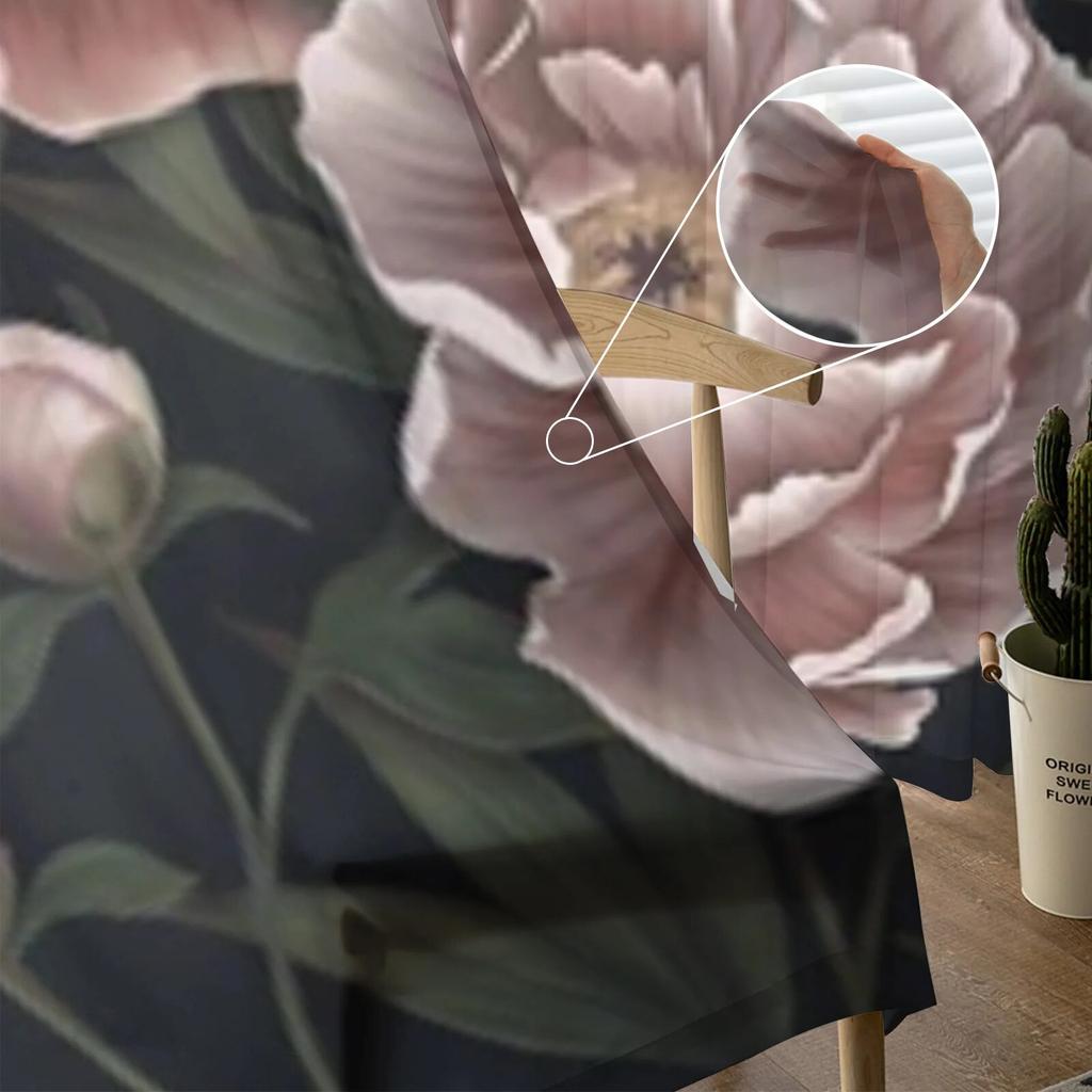 Винтажная Тюлевая оконная занавеска с ботаническими пионами для гостиной, спальни, вуаль, прозрачные шторы, кухонные шторы, занавески