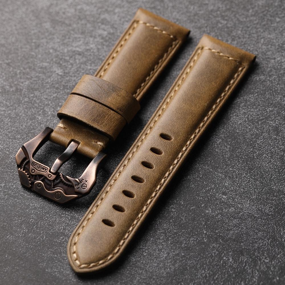 Head Layer Cowhide Strap, 22 24 26MM Adaptable Bronze Watch Men Vintage Mechanical Bronze Buckle, Watch Accessories Men Bracelet