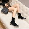 Leather Low-heeled Short Boots Female Martin Boots Rear Zipper Thin Versatile Foreign Style Short Boots Female Pointed Elastic Thin Boots Female