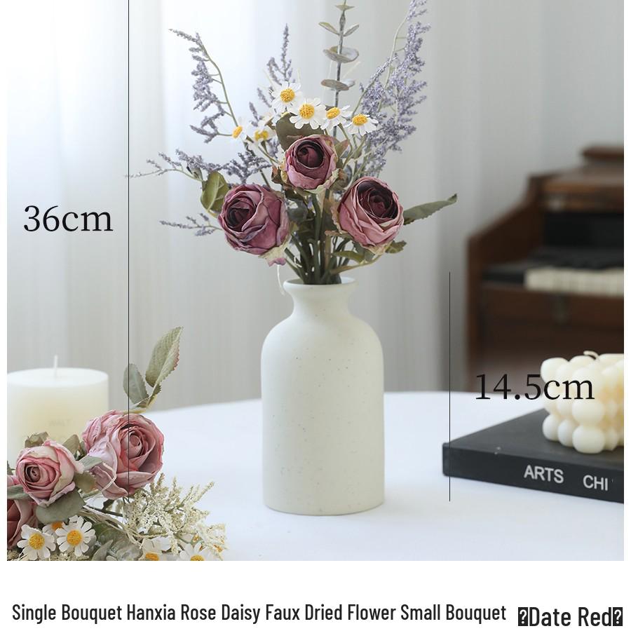 Artificial Rose & Daisy Bouquet - Dried Floral Arrangement for Living Room, Dining Table, or Coffee Table Decor.