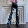 2024 Winter High Waist Black Shiny PU Leather Flared Pants for Women