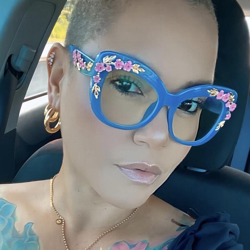 Flower Sunglasses Women Cat Eye Glasses Frame Anti Blue Light Blocking Computer Eyeglasses Ladies Vintage Spectacles Frames