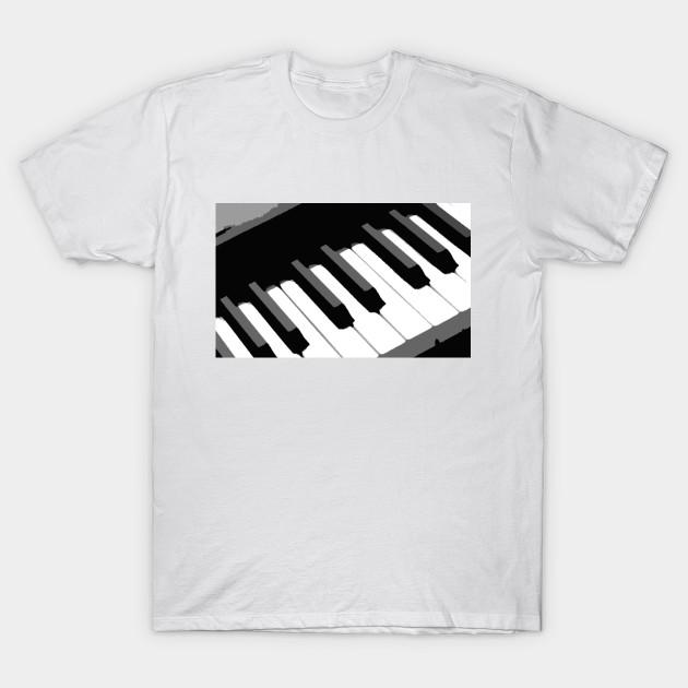 Asian Size Men Black Print T-shirt Piano Keys No-Cut Heat Transfer Print Cotton Tshirt