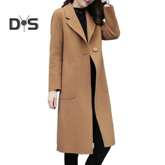 Женское зимнее пальто с отложным воротником, длинным рукавом, средней длины, плотное, однотонное, ветрозащитное, теплое, свободное, корейский стиль, с одним карманом на пуговицах, женское пальто