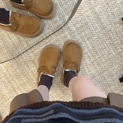 Ретро тапочки с толстой подошвой и закрытым носком, женские осенне-зимние бархатные теплые для улицы, ленивые тапочки