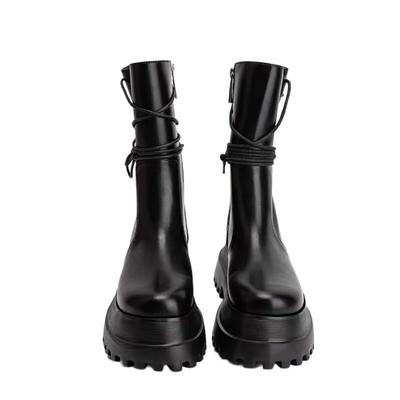 Женские туфли на платформе ботинки Martin черные осень 2025 новые короткие ботинки с боковой молнией ботинки рыцарские ботинки со шнуровкой сзади средние ботинки