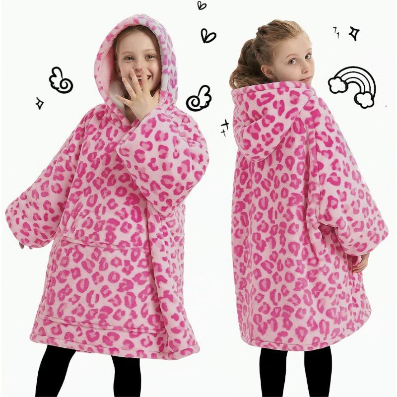 Custom Hooded Blanket Adults Kids Fleece Lined Thick Warm Winter Wearable