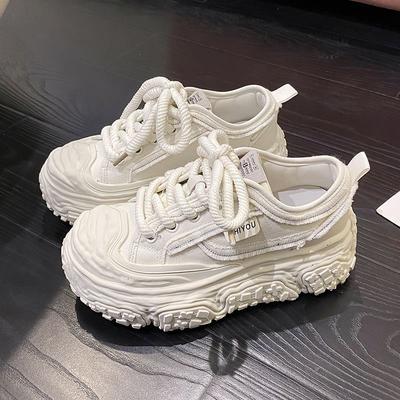 Платформенные парусиновые туфли маленькие белые туфли весенние новые спортивные туфли увеличивающие рост универсальные кеды повседневные женские туфли