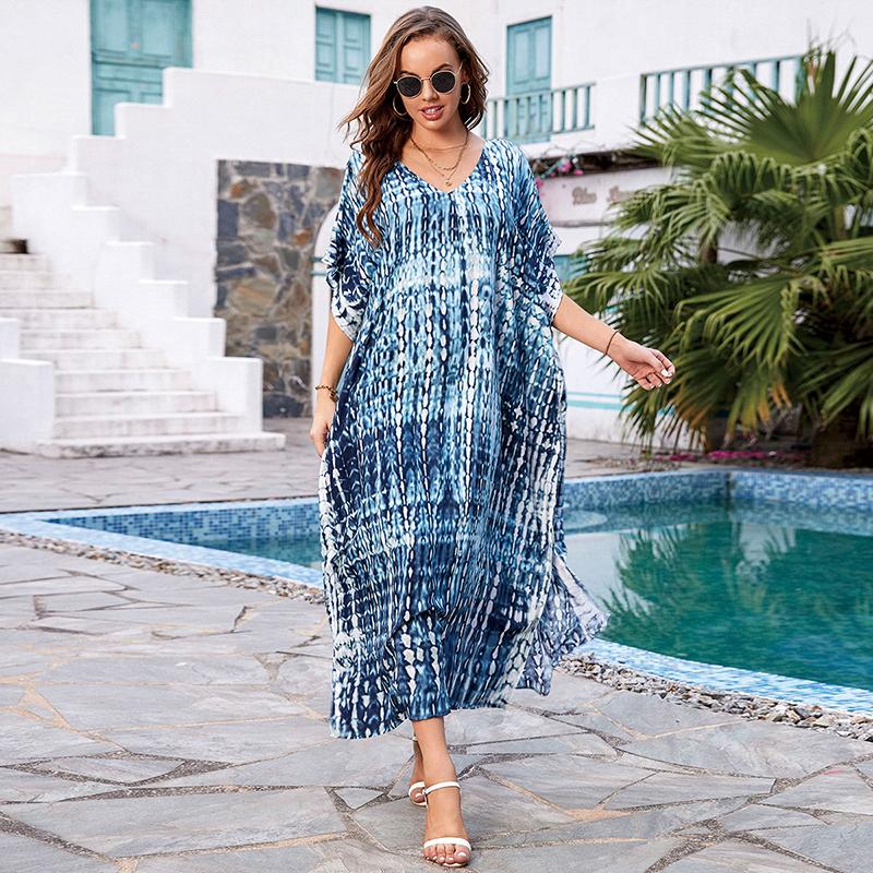 Богемный пляжный кафтан платья для женщин тай-дай летний макси халат летний купальник накидки праздничные купальные костюмы поставка с фабрики большие распродажи